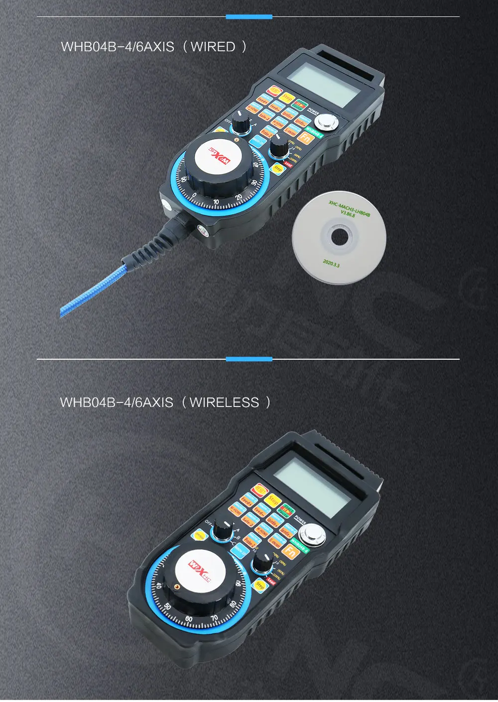 【 US/EU】XHC LHB04B/WHB04B CNC Mach3 Handwheel Wireless MPG Hanging Handwheel for Milling Machine 4/6 Axis Mach3 Controller