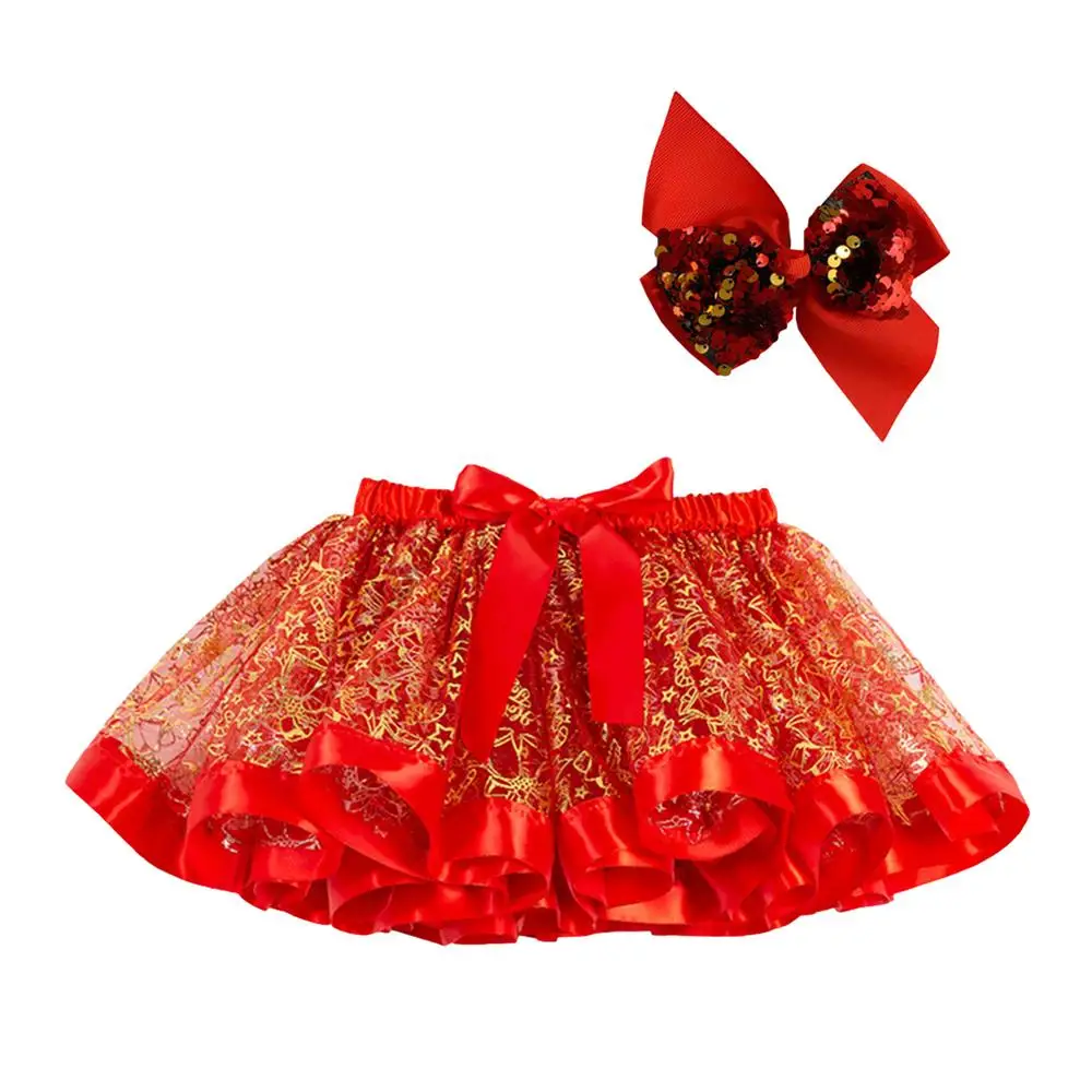 Christmas Skirt Girls Red Holiday Cosplay Costume Christmas Cosplay Dress Printed With Cartoon Elk And Christmas Trees With Hair