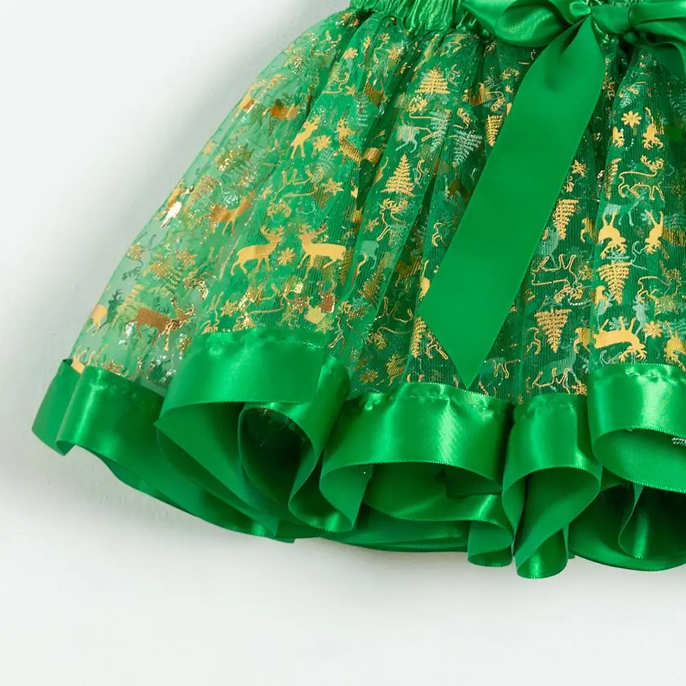 Christmas Skirt Girls Red Holiday Cosplay Costume Christmas Cosplay Dress Printed With Cartoon Elk And Christmas Trees With Hair