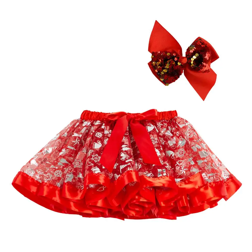 Christmas Skirt Girls Red Holiday Cosplay Costume Christmas Cosplay Dress Printed With Cartoon Elk And Christmas Trees With Hair