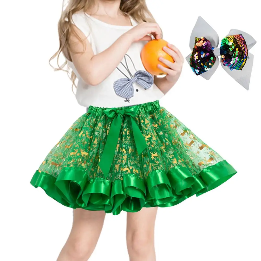 Christmas Skirt Girls Red Holiday Cosplay Costume Christmas Cosplay Dress Printed With Cartoon Elk And Christmas Trees With Hair
