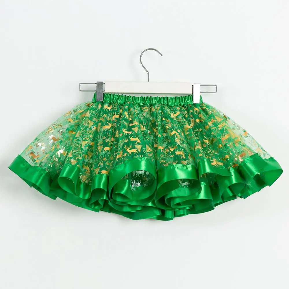 Christmas Skirt Girls Red Holiday Cosplay Costume Christmas Cosplay Dress Printed With Cartoon Elk And Christmas Trees With Hair