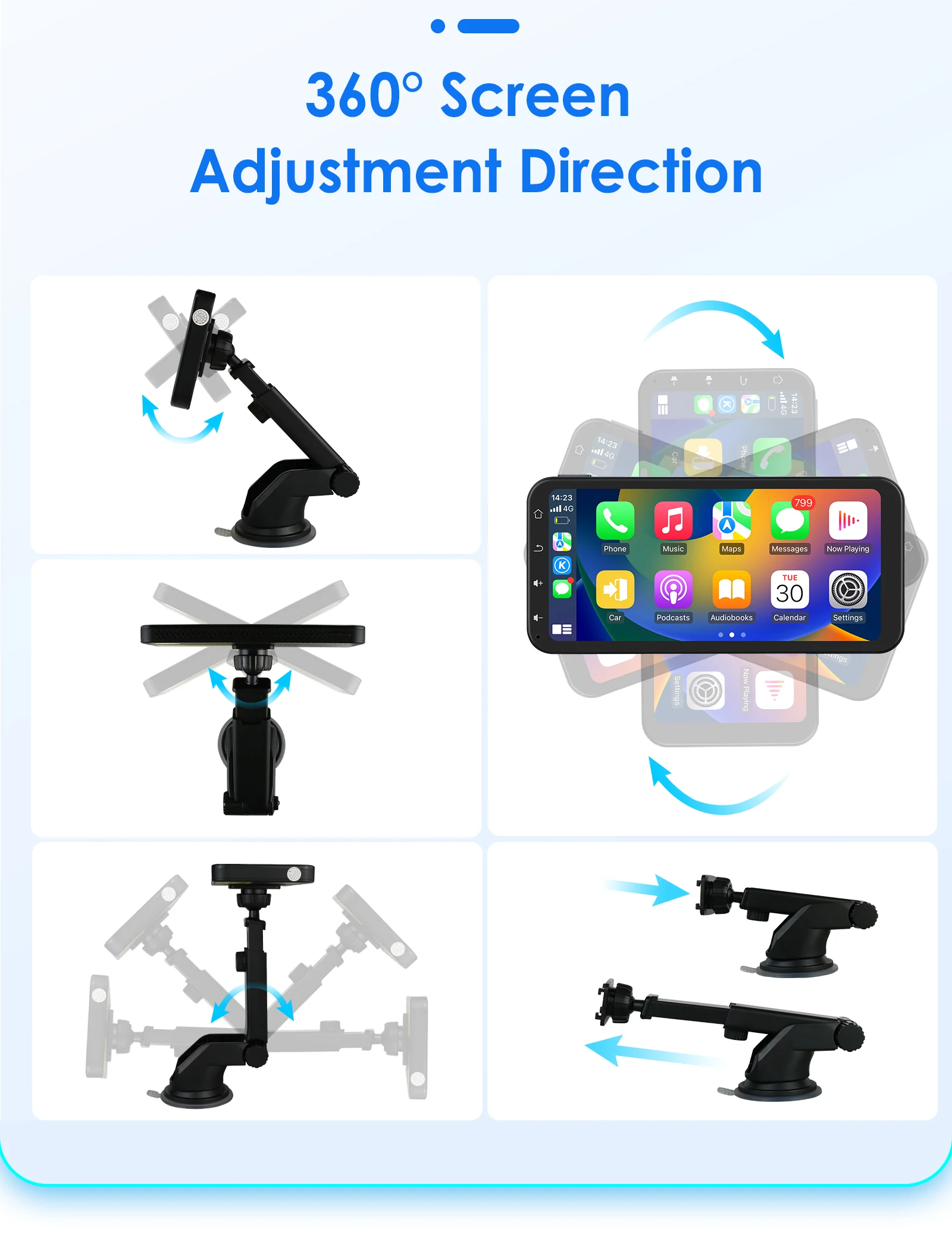 Hizpo Rotatable Adjustable Monitor Universal Car Radio Multimedia Video Player Wireless Carplay Wireless Android Auto FM BT AUX