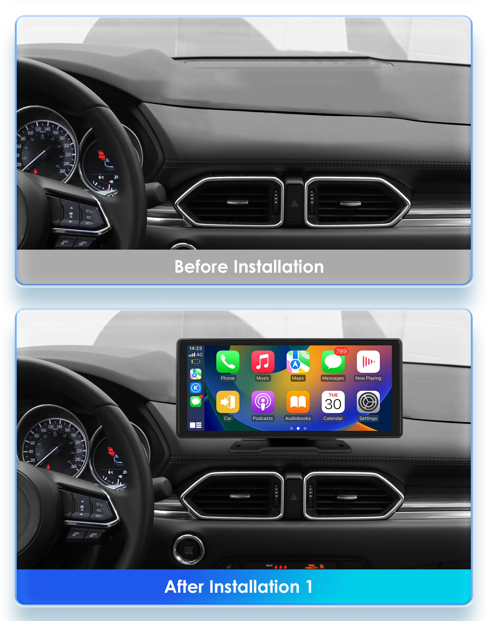 Hizpo Rotatable Adjustable Monitor Universal Car Radio Multimedia Video Player Wireless Carplay Wireless Android Auto FM BT AUX