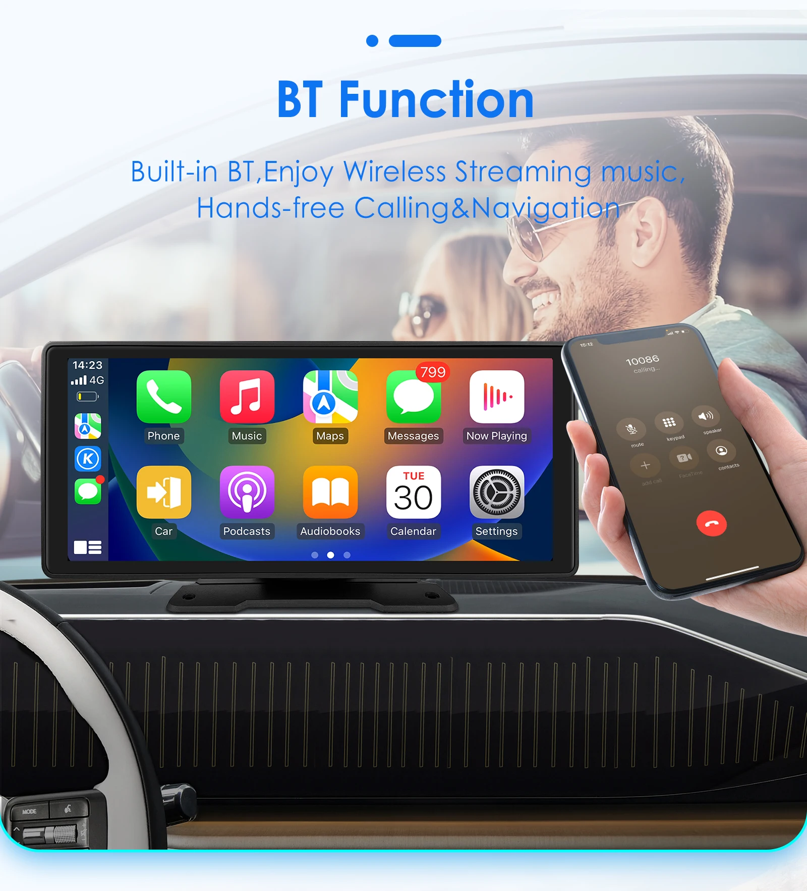 Hizpo Rotatable Adjustable Monitor Universal Car Radio Multimedia Video Player Wireless Carplay Wireless Android Auto FM BT AUX