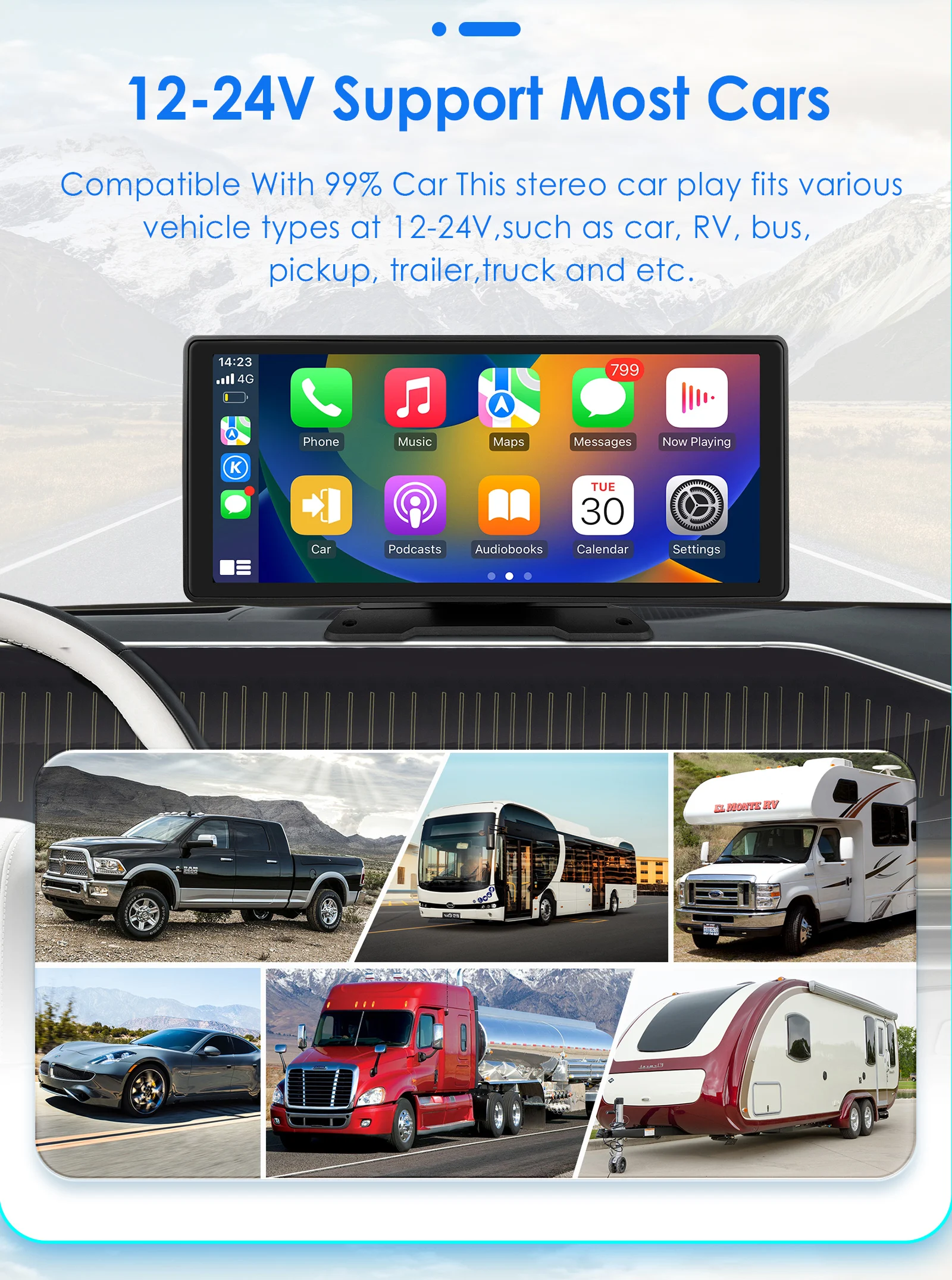 Hizpo Rotatable Adjustable Monitor Universal Car Radio Multimedia Video Player Wireless Carplay Wireless Android Auto FM BT AUX