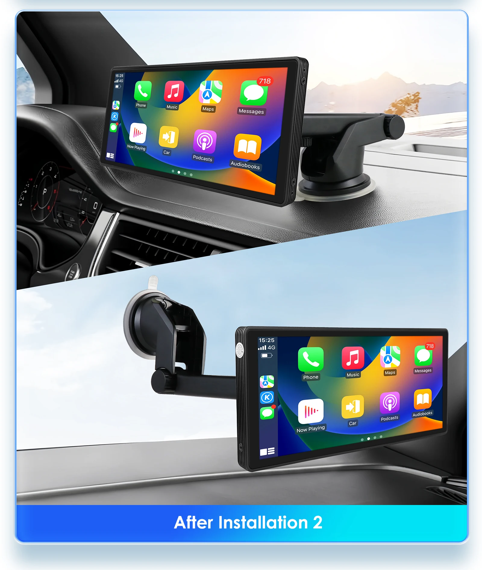Hizpo Rotatable Adjustable Monitor Universal Car Radio Multimedia Video Player Wireless Carplay Wireless Android Auto FM BT AUX