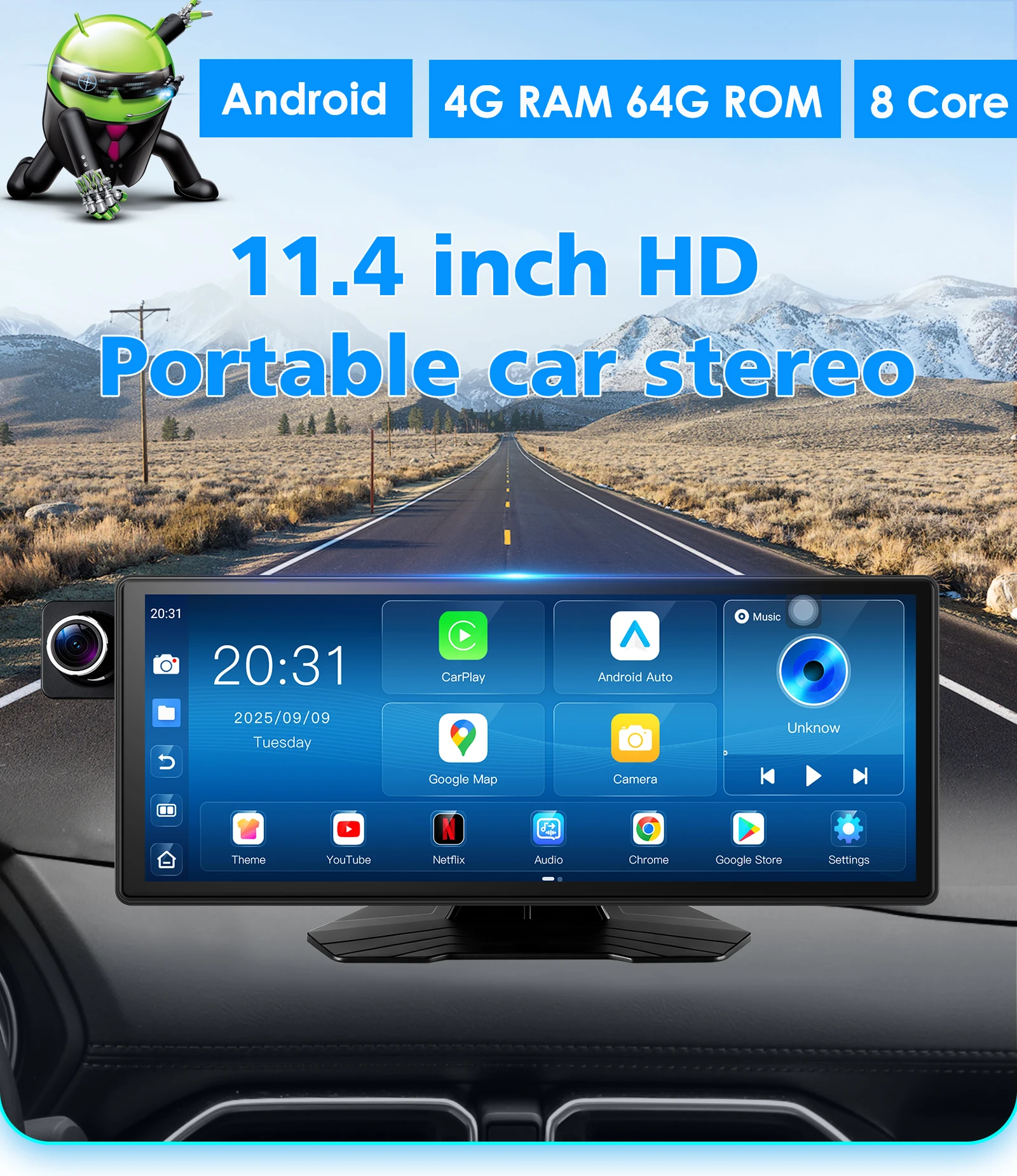 Hizpo Rotatable Adjustable Monitor Universal Car Radio Multimedia Video Player Wireless Carplay Wireless Android Auto FM BT AUX