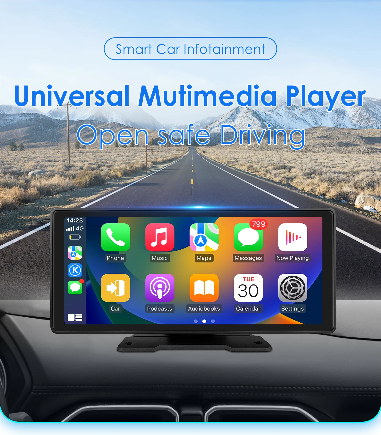 Hizpo Rotatable Adjustable Monitor Universal Car Radio Multimedia Video Player Wireless Carplay Wireless Android Auto FM BT AUX