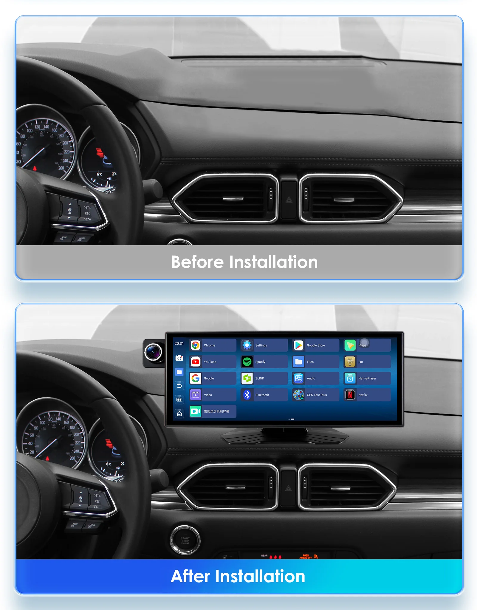 Hizpo Rotatable Adjustable Monitor Universal Car Radio Multimedia Video Player Wireless Carplay Wireless Android Auto FM BT AUX