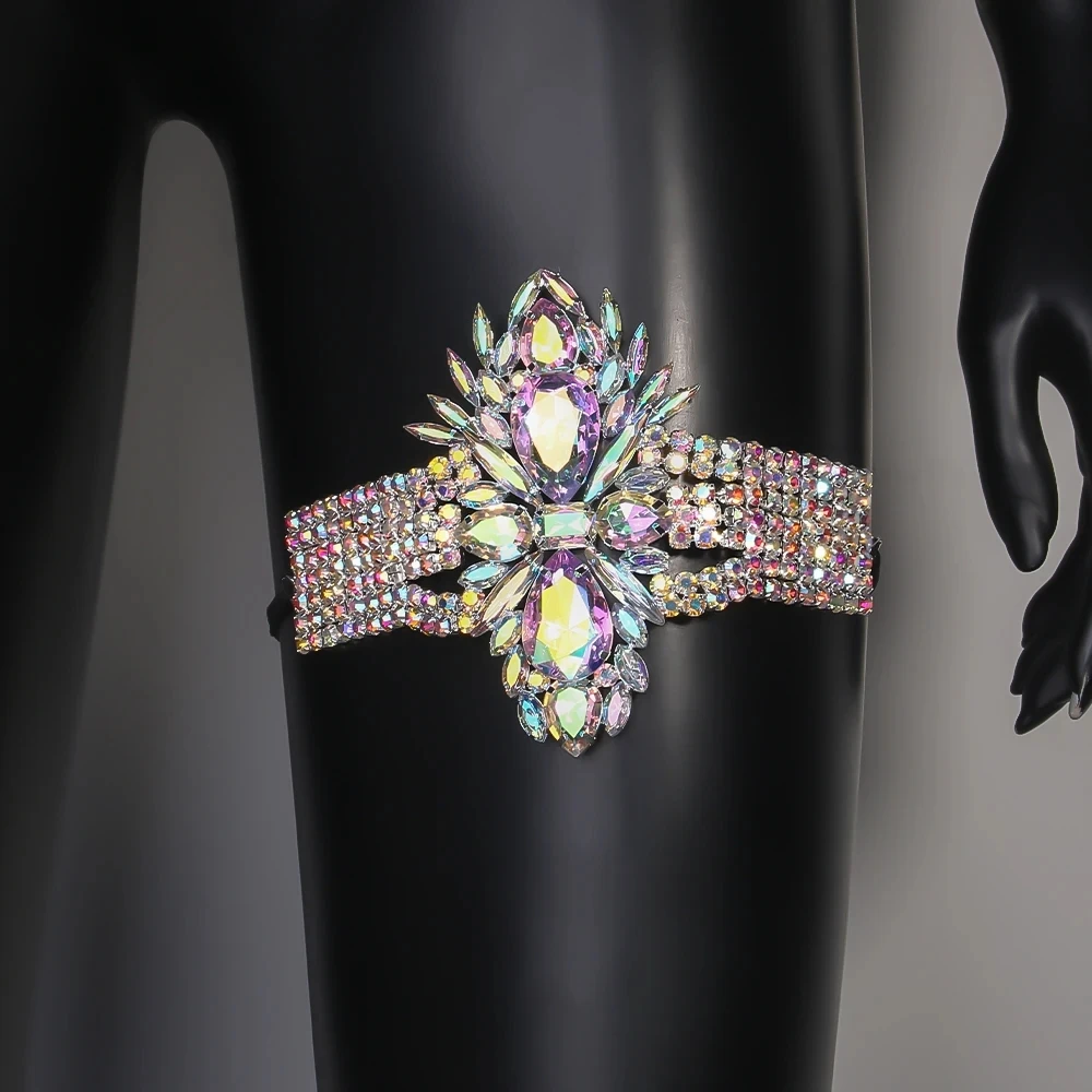 Stonefans AB Color Geometric Thigh Chain Elastic Women Exaggerate Dance Club Rave Fashion New Leg Jewelry for Women Summer Gifts