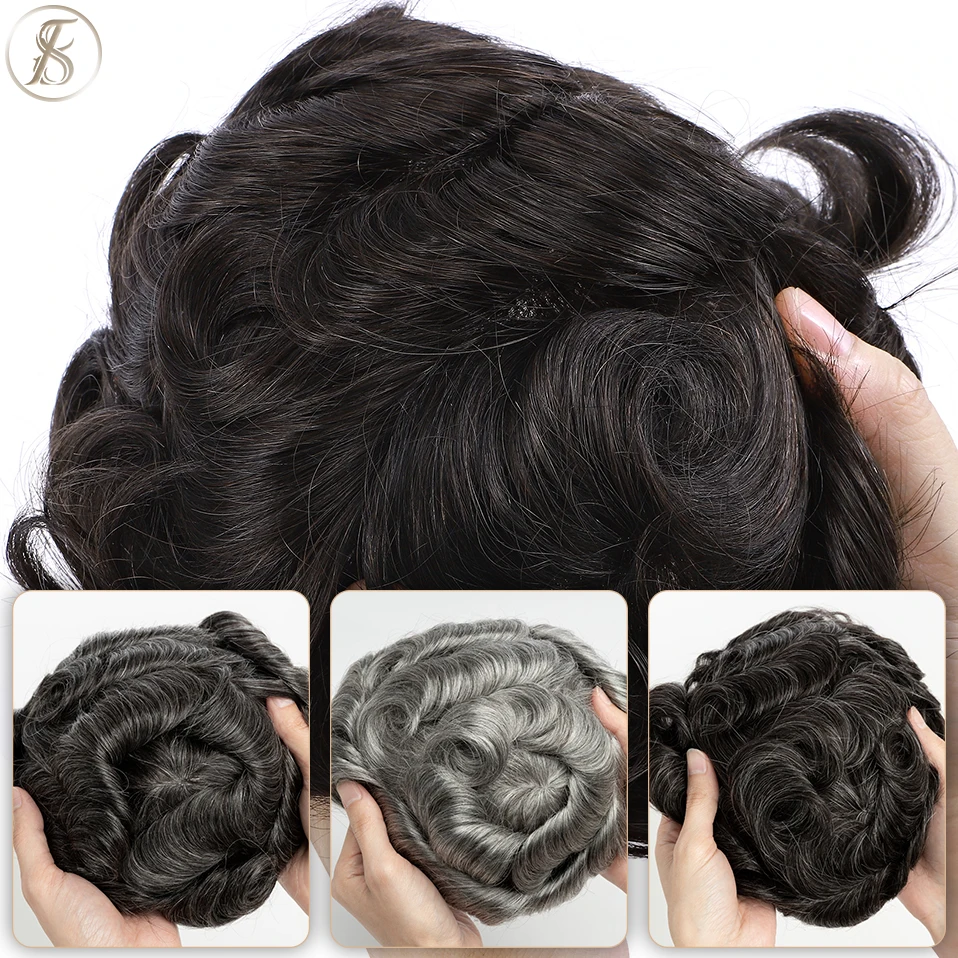 TESS Toupee Men 0.1mm PU Base Wig Man 75g Natural Hair Wig 100% Male Replacement System Prothesis Invisible Brazil Hairpiece