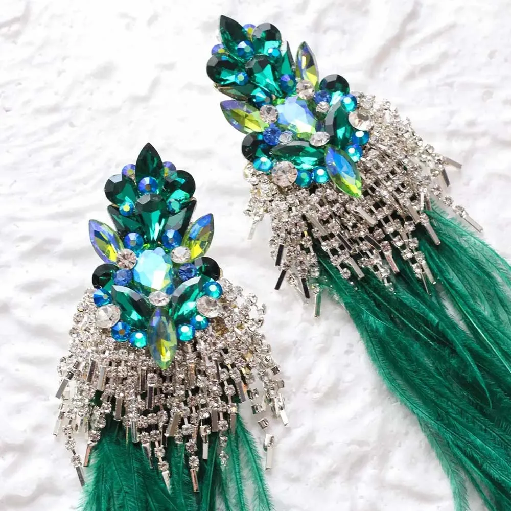 Stonefans Green Feather Exaggerated Tassel Earrings Accessories Vintage Women Statement Jewelry Holiday Party Gifts Wholesale