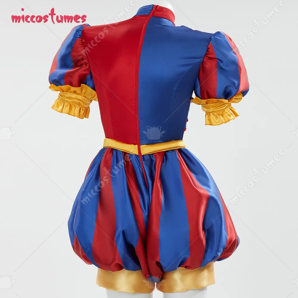 【Ready for Ship】Cosplay.fm Women's Clown Cosplay Costume for Halloween Blue Red Jumpsuit and Hat with Gloves and Socks
