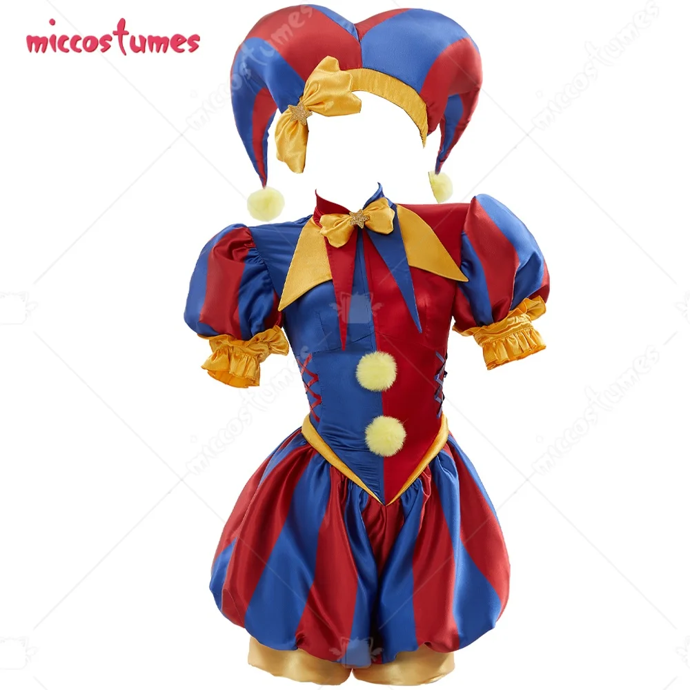 【Ready for Ship】Cosplay.fm Women's Clown Cosplay Costume for Halloween Blue Red Jumpsuit and Hat with Gloves and Socks