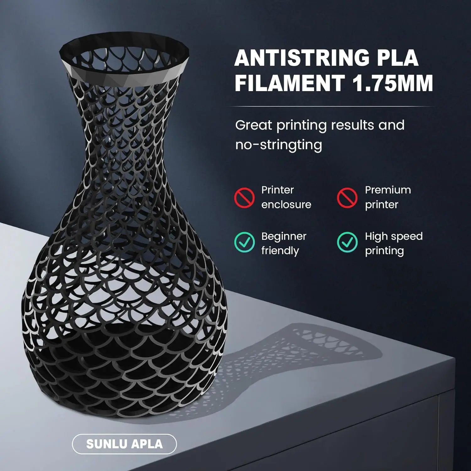 SUNLU 5KG PLA Plus/Clear/AntiString Filament 1.75mm 1kg Spool (2.2lbs) Neatly Wound Filament Fit Most FDM Printer