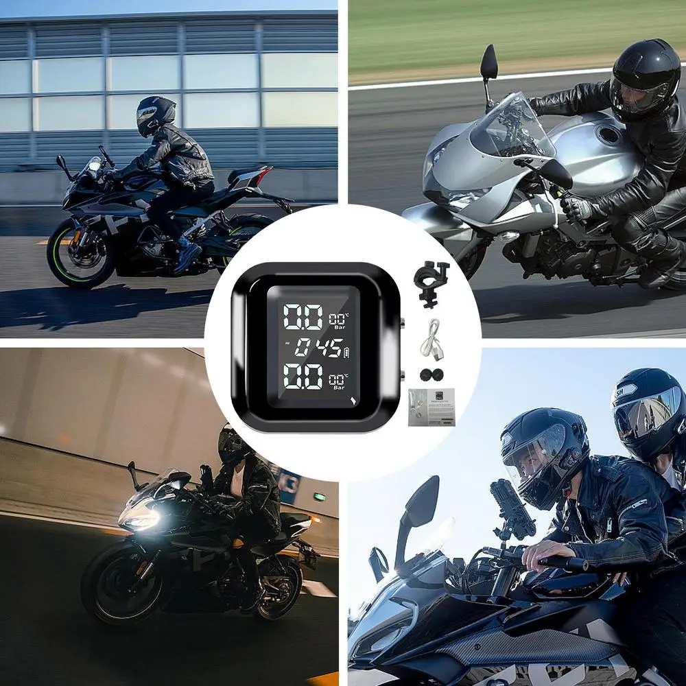 Tire Pressure Monitor Waterproof Motorcycle TPMS System High Precision LCD Display Real-time Monitoring Motorcycle Accessories