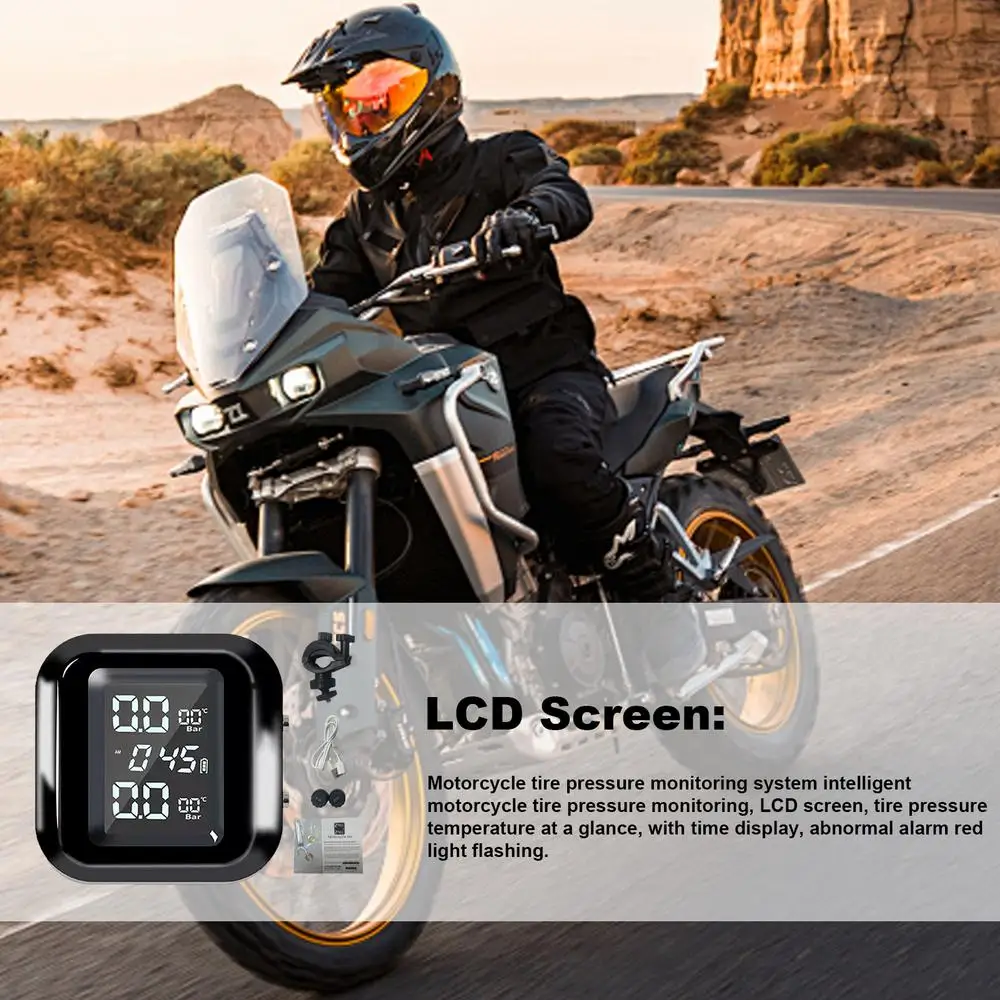 Tire Pressure Monitor Waterproof Motorcycle TPMS System High Precision LCD Display Real-time Monitoring Motorcycle Accessories