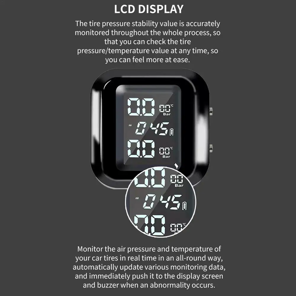 Tire Pressure Monitor Waterproof Motorcycle TPMS System High Precision LCD Display Real-time Monitoring Motorcycle Accessories