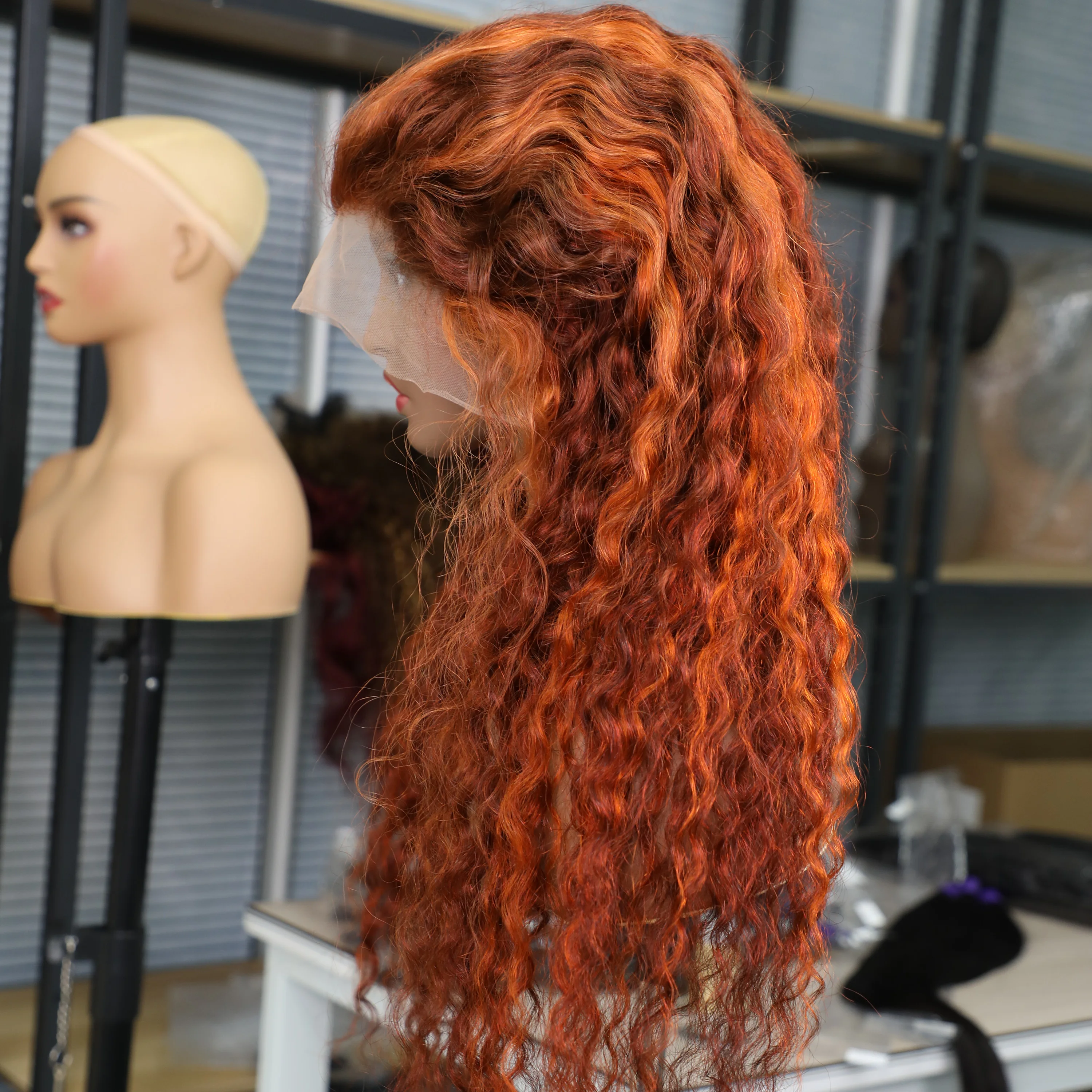 4/350 Highlight Water Wave 13x6 HD Lace Frontal Wigs 200% Ombre Ginger Human Hair Wig Color Deep Curly Wigs 13x4 Lace Front Hair