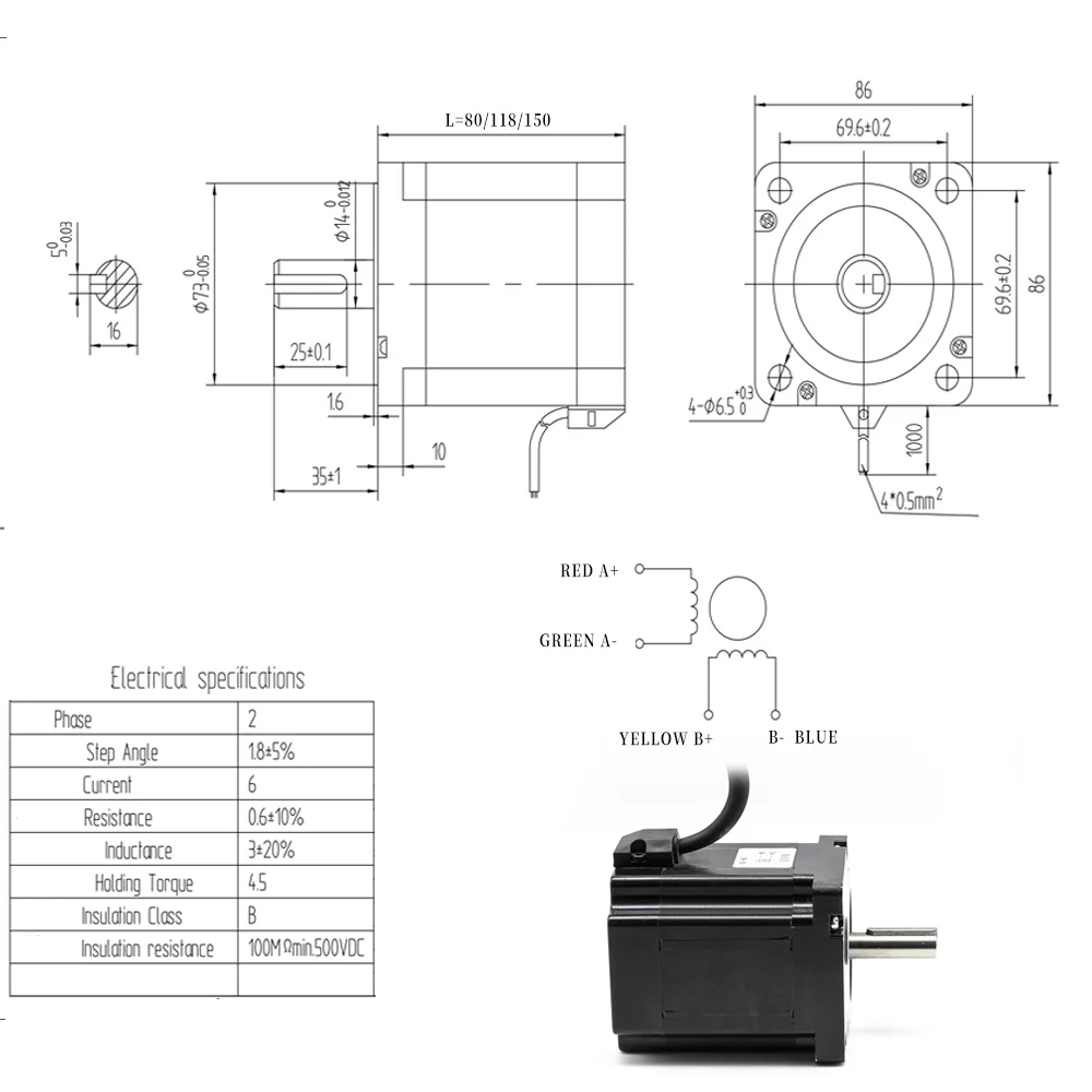 NEMA 34 86mm Stepper Motor 2PH 6A 4.5Nm/8.5Nm/12.5Nm 14mm Shaft Diameter With Power Supply Driver Kit For CNC Engraving Machine