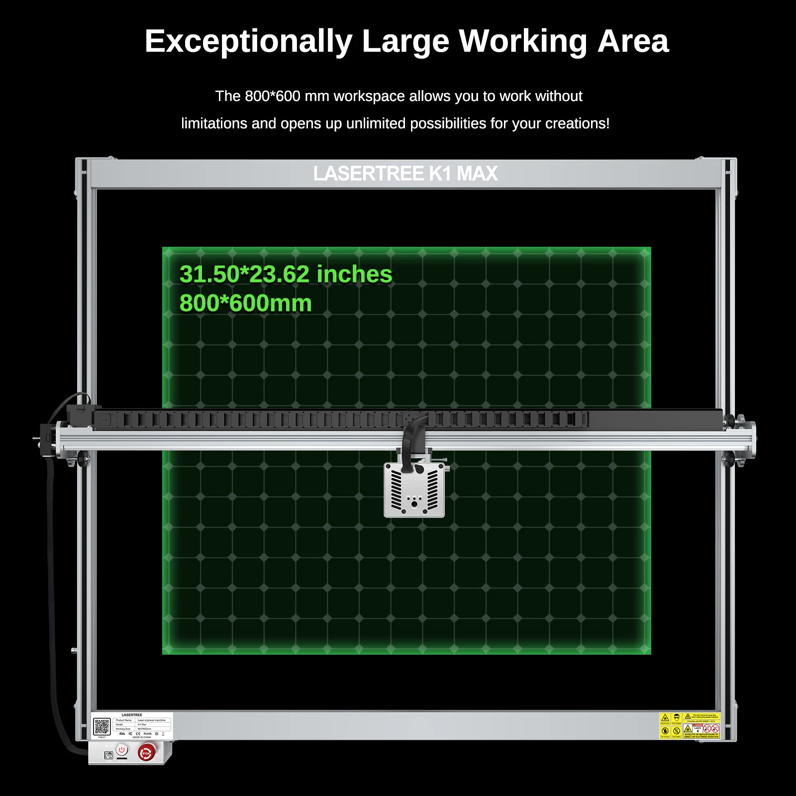 LASER TREE K1MAX Laser Engraver with 60W Laser Module and Air Pump Honeycomb Panel Engraving Cutting Machine Working Area 80x60