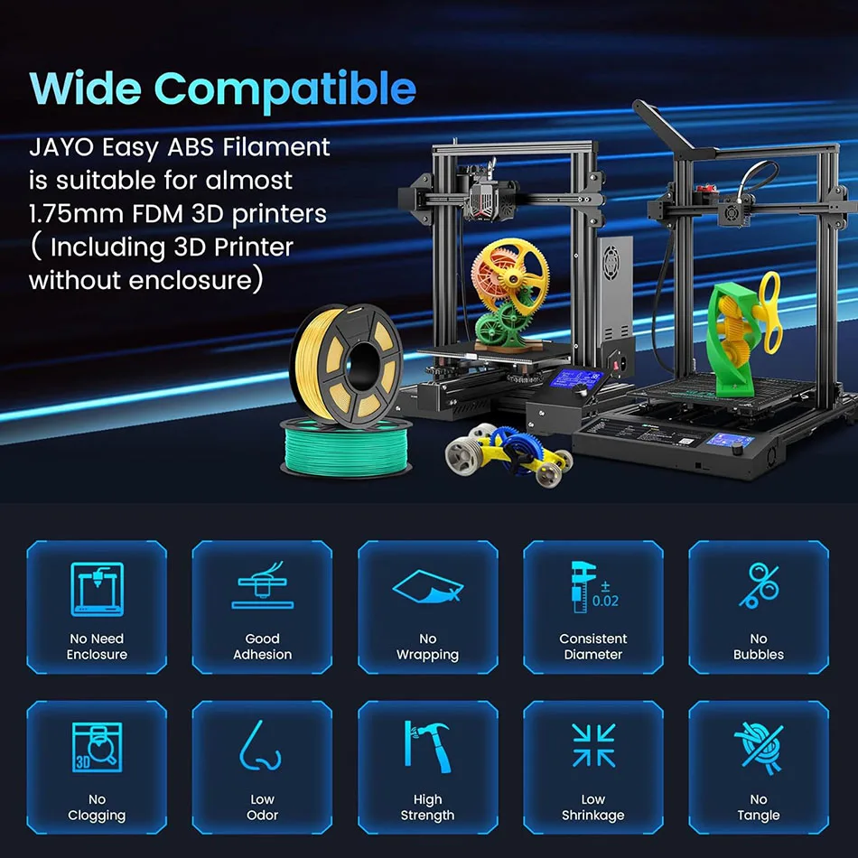 JAYO ASA / ABS Filament 1.75mm 1KG/Roll Low Temteratue Easy ABS 3D Printer Filament High Toughness 3D Printer Filament