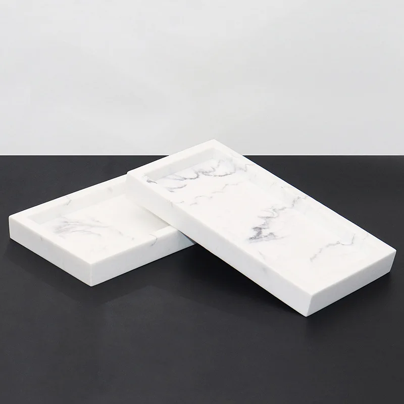 Bathroom Tray Rectangular Marble Texture Storage Tray Home Decor Household Kitchen Accessories Resin 20x10.5x2cm
