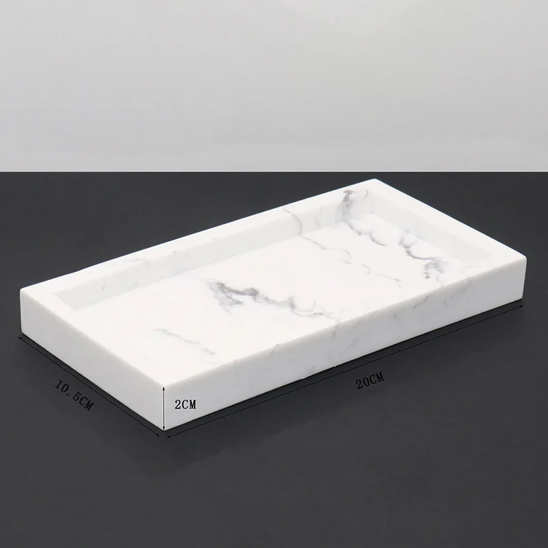 Bathroom Tray Rectangular Marble Texture Storage Tray Home Decor Household Kitchen Accessories Resin 20x10.5x2cm