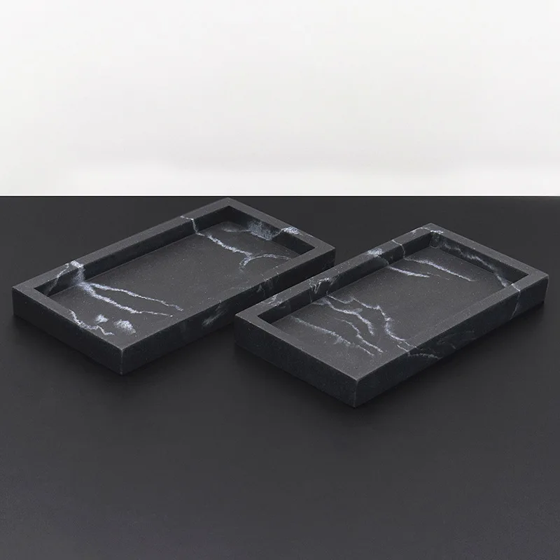 Bathroom Tray Rectangular Marble Texture Storage Tray Home Decor Household Kitchen Accessories Resin 20x10.5x2cm