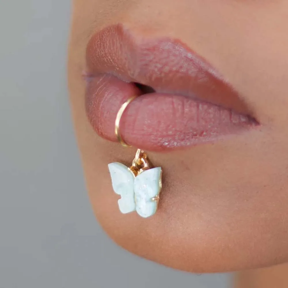 Stonefans New Butterfly Lip Cuff No Piercing Needed Fake Lip Ring Body Jewelry Sexy Fashion Rhinestone Lip Studs Party Gift Rave