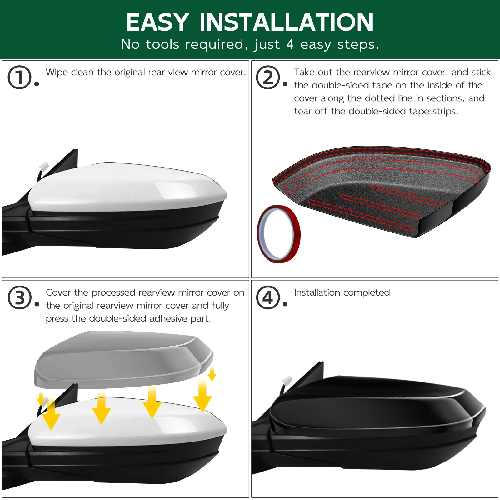 Fit For Honda Accord 10th 2016-2021 Black Side Wing Mirror Cover Rearview Mirror Cover Cap Trim Car Replacement External Parts