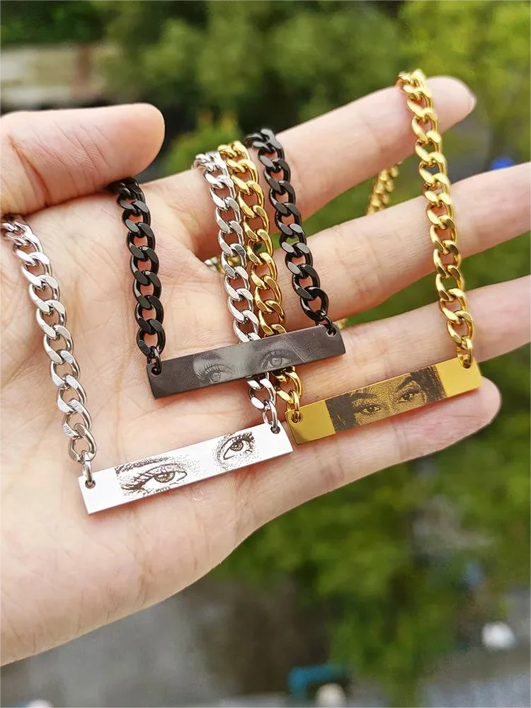 HAOHUPO Personalized Eyes Photo Fashionable Couple Necklace Customized Pendant Engravable Picture Stainless Steel Gifts for Boy