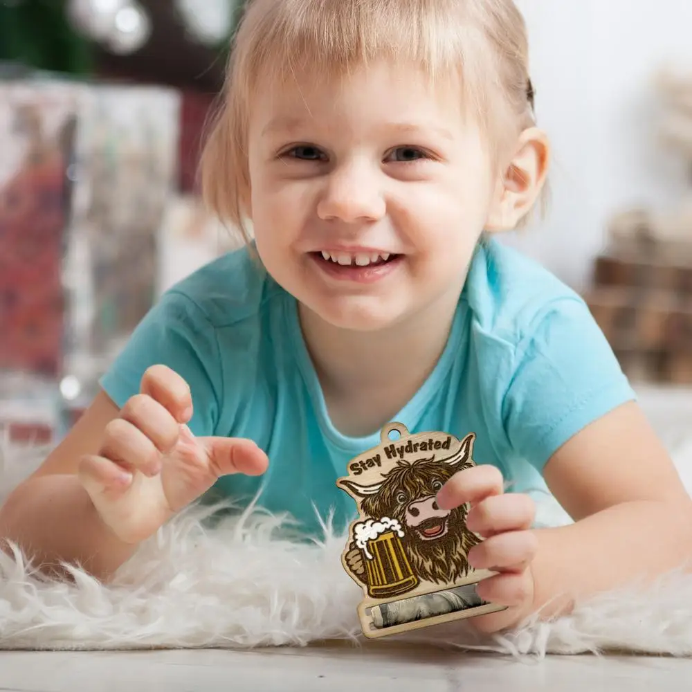 Money Holder Christmas Tree Ornament Highland Cattle Christmas Money Holders For Cash Wooden Christmas Tree Wallet Ornament