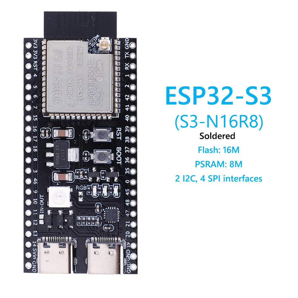 ESP32-S3-DevKitC-1 Bluetooth 2.4G Wifi Module Development Board for Arduino 16MB FLASH 8MB PSRAM 44Pin Dual Type-C N8R2 N16R8