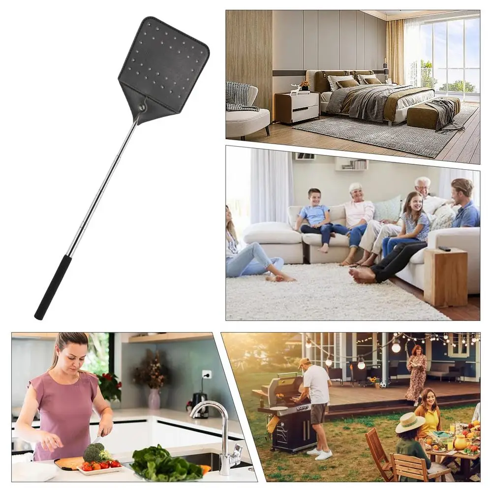 Fly Swatter Heavy Duty Retractable Flyswatter With Steel Handle Handheld Zapper Racket With Metal Handle Flying Catcher Tool For