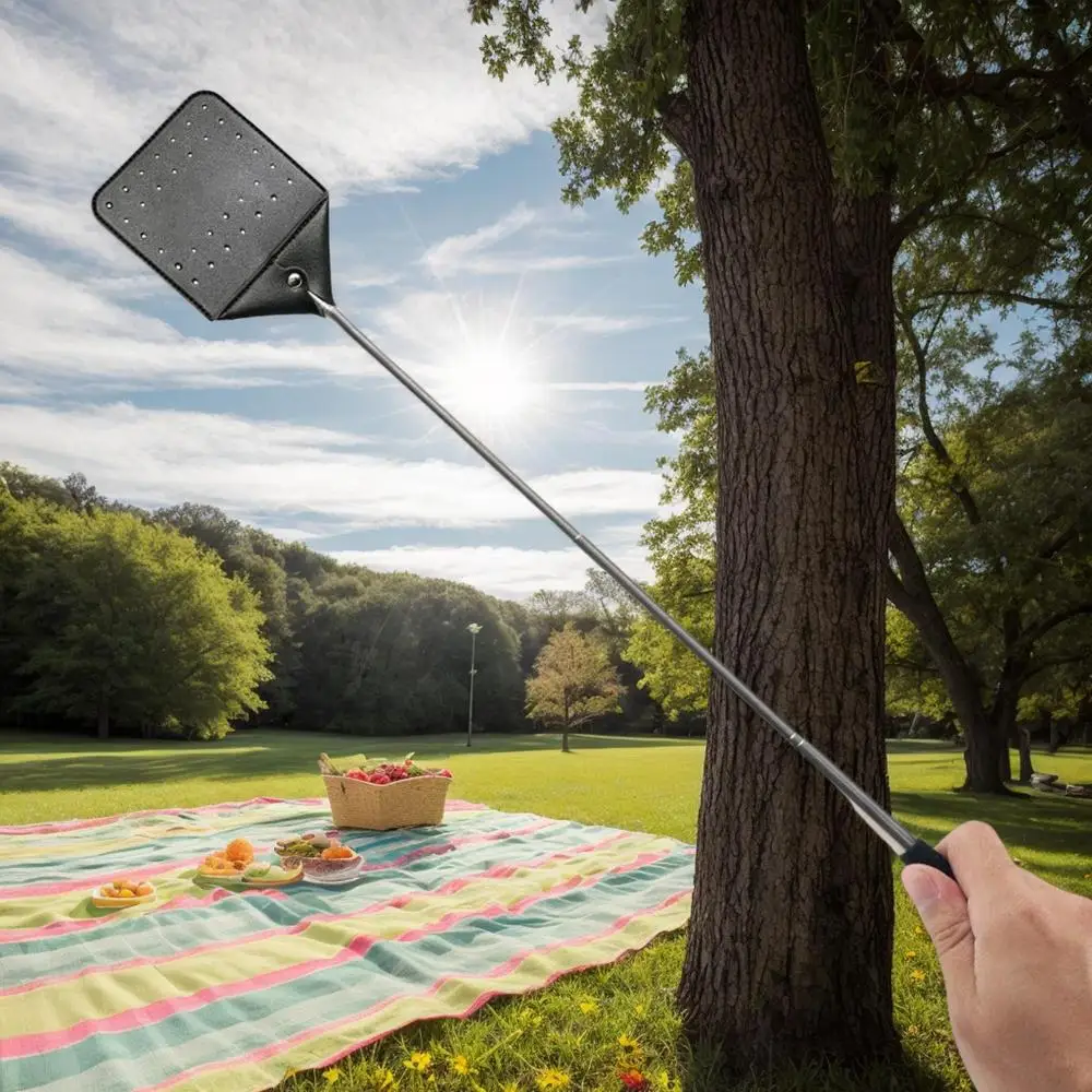 Fly Swatter Heavy Duty Retractable Flyswatter With Steel Handle Handheld Zapper Racket With Metal Handle Flying Catcher Tool For