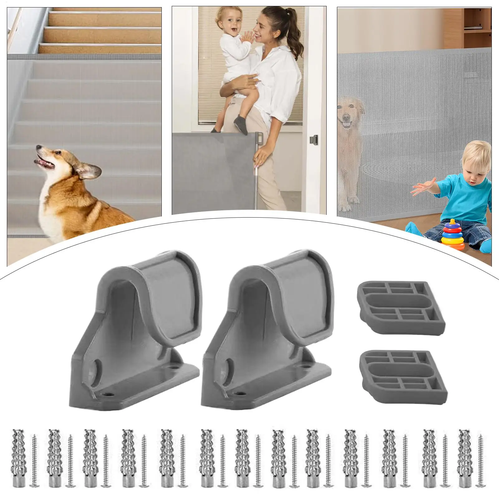 Baby Gate Parts Hardware Set for Retractable Gate Latches Brackets Screws Extensions Stair Components for Nursery Room Kitchen