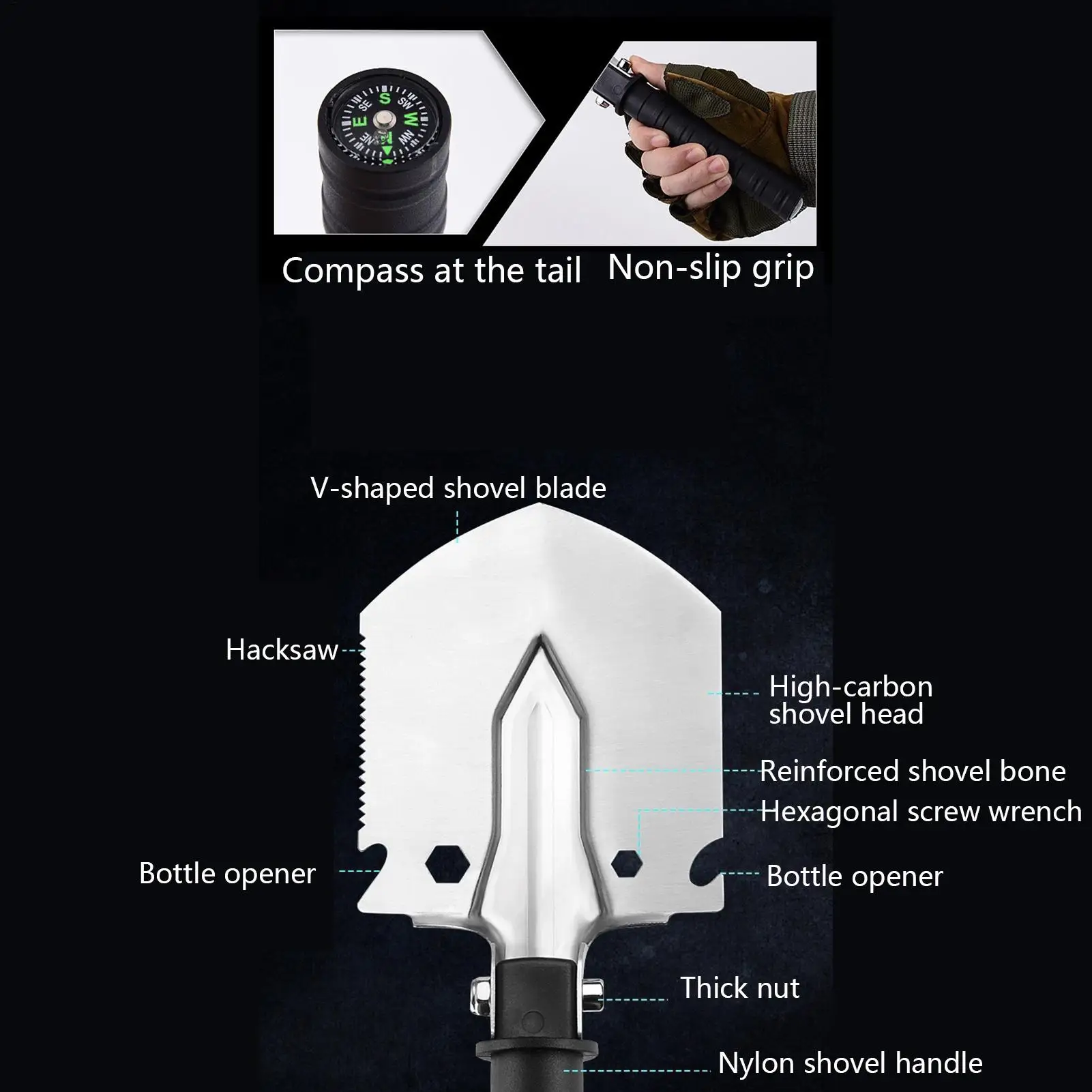 Camping Shovel Folding Multifunctional Folding Shovels for Digging Lightweight High Strength Entrenching Tool for Backpacking