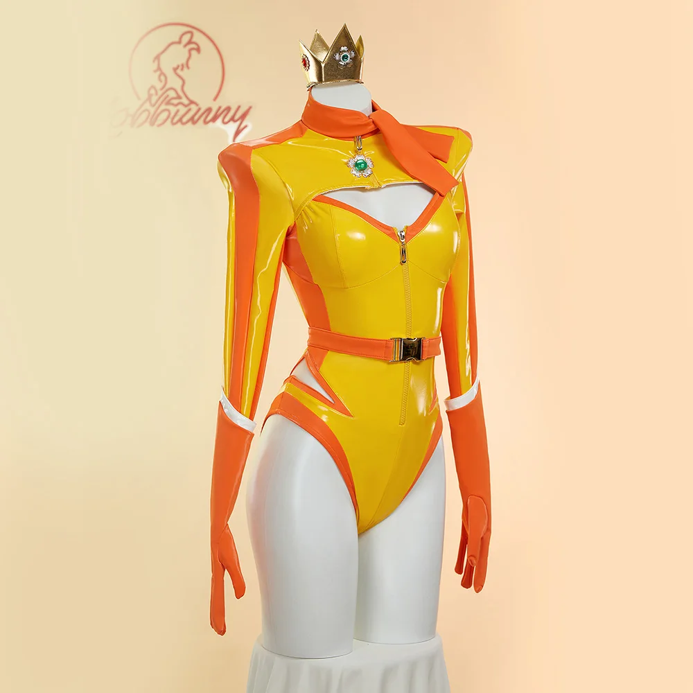 USA Stock MOBBUNNY Women Princess Derivative Lingerie Set Racing Suit Striped Cutout Bodysuit with Belt Gloves Cosplay Costume