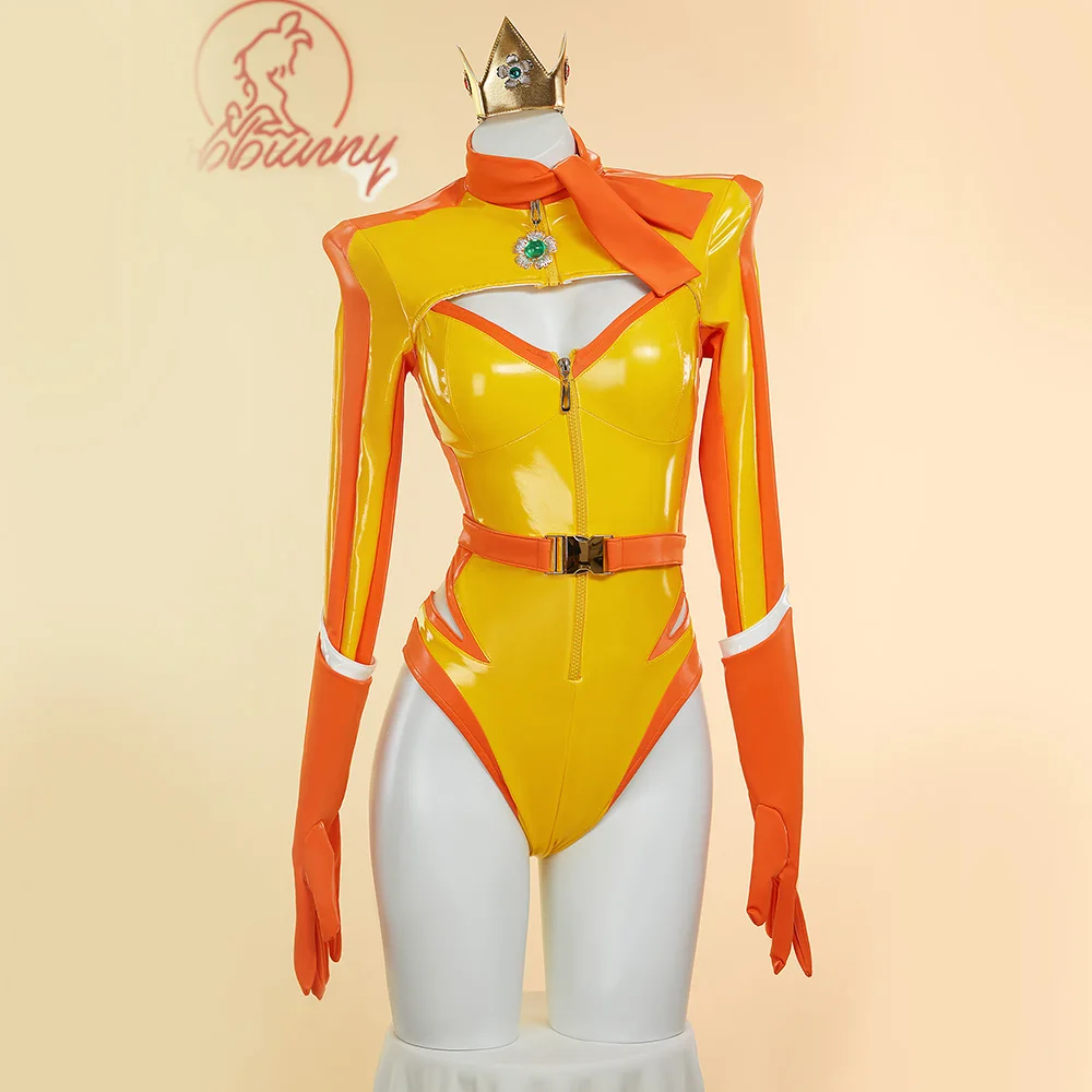 USA Stock MOBBUNNY Women Princess Derivative Lingerie Set Racing Suit Striped Cutout Bodysuit with Belt Gloves Cosplay Costume