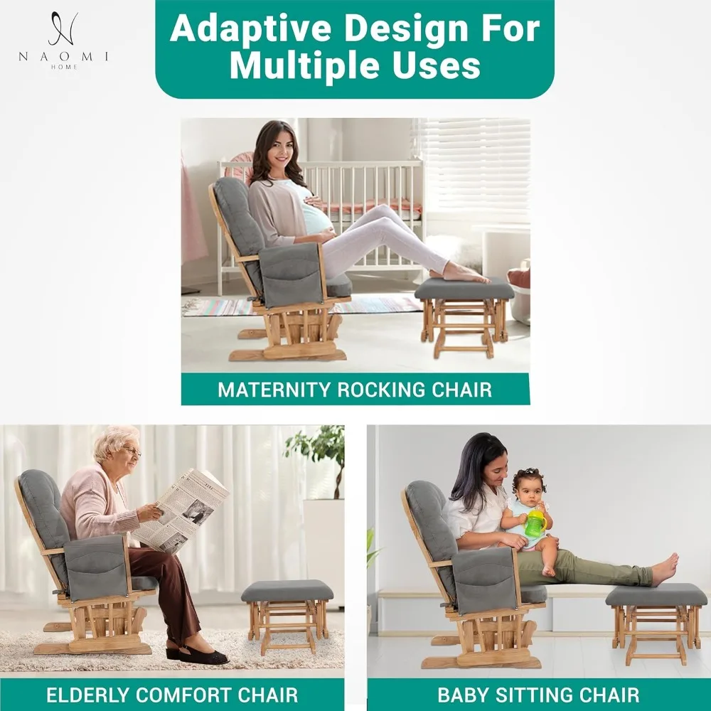 Brisbane Nursery Glider Ottoman Sets Glider Recliner Nursery Rocking Chair Rocker with Ottoman Reclining Gliders Chairs for Brea
