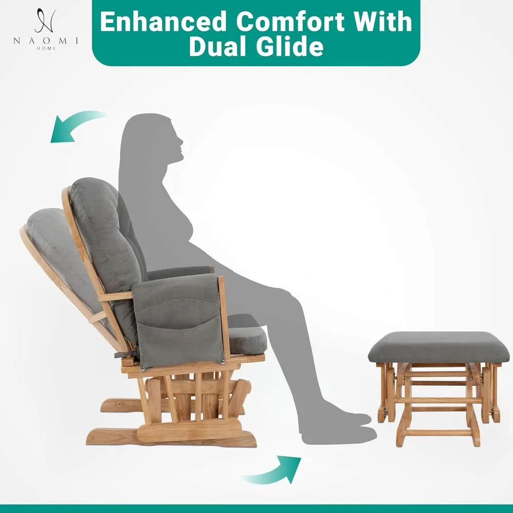 Brisbane Nursery Glider Ottoman Sets Glider Recliner Nursery Rocking Chair Rocker with Ottoman Reclining Gliders Chairs for Brea