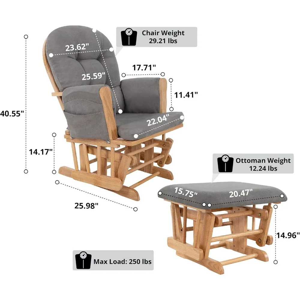 Brisbane Nursery Glider Ottoman Sets Glider Recliner Nursery Rocking Chair Rocker with Ottoman Reclining Gliders Chairs for Brea
