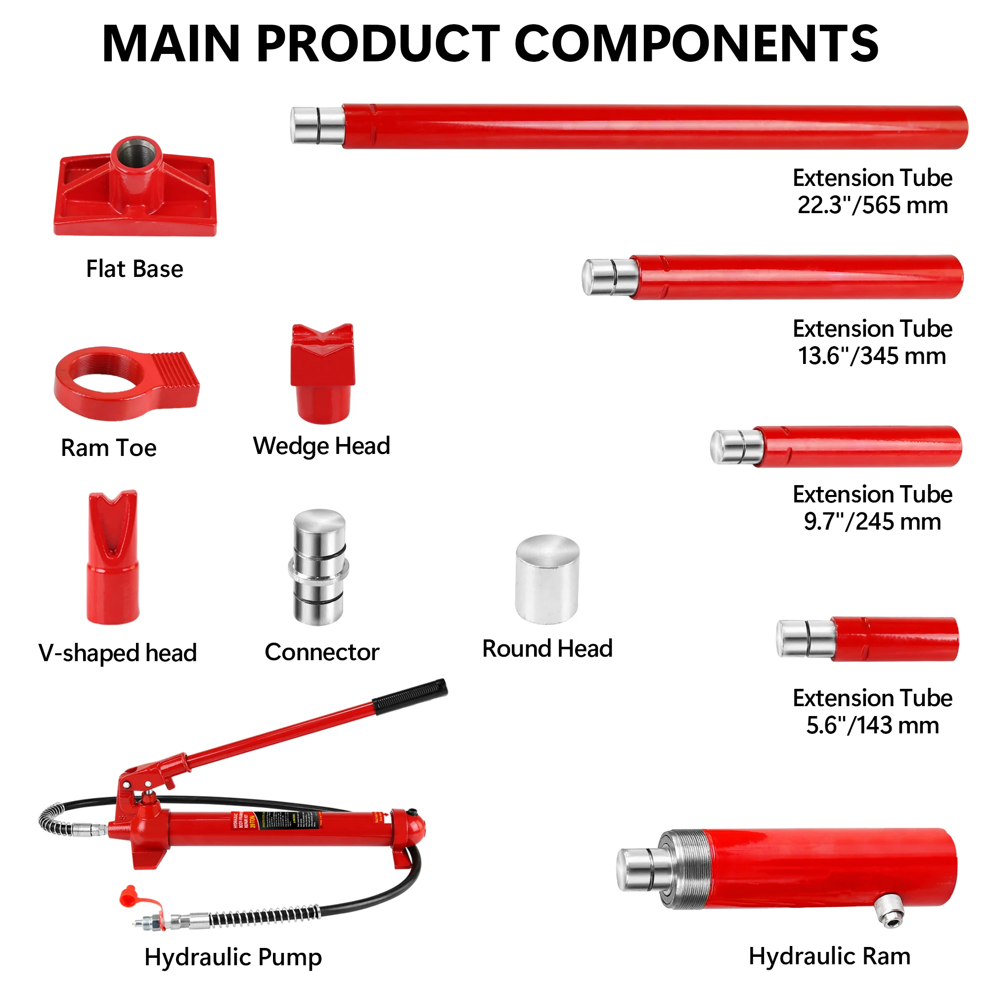 20 Ton Porta Power Kit, Portable Hydraulic Jack with 4.7 Ft/1.43 m Oil Hose, 44000 Lbs Capacity, Heavy Duty Hydraulic Jack, Port