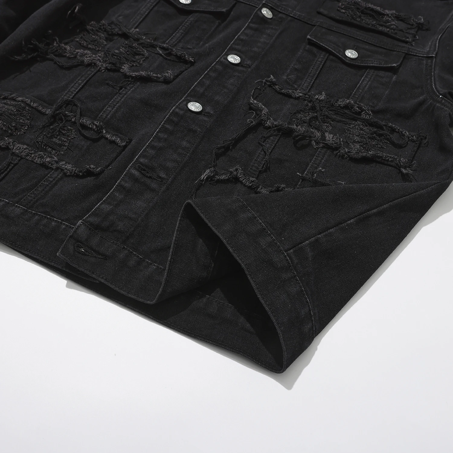 Men's High Street Destroyed Jeans Jacket With Patchwork Fashion Streetwear Ripped Denim Coat For Male Distressed Outerwear