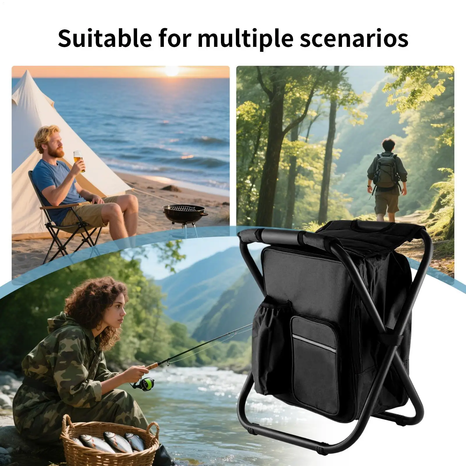 Folding Camping Chair Portable Outdoor Chair Backpack Cooler Bag Camping Recliner For Hiking Travel Beach Park Festival Lawn