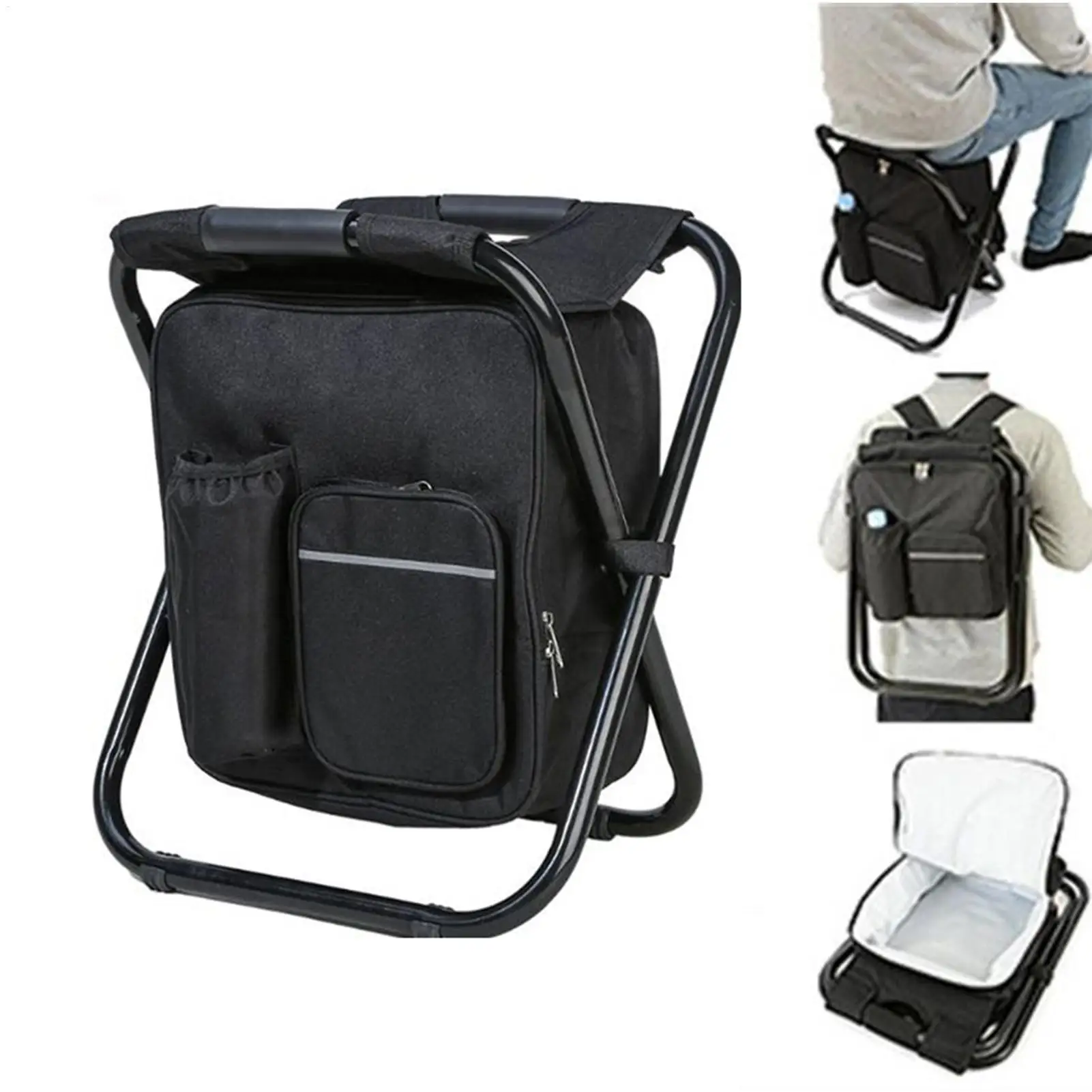 Folding Camping Chair Portable Outdoor Chair Backpack Cooler Bag Camping Recliner For Hiking Travel Beach Park Festival Lawn