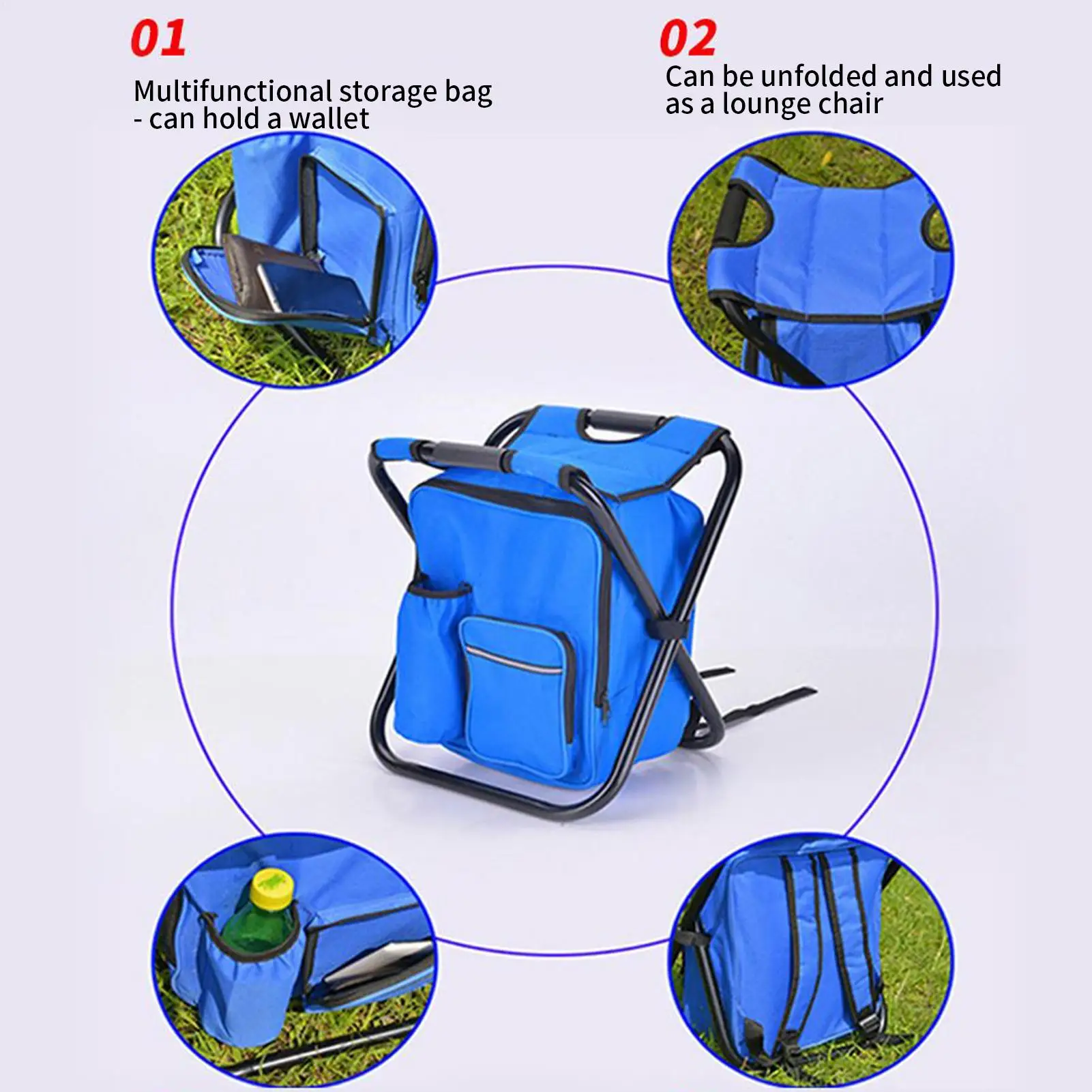 Folding Camping Chair Portable Outdoor Chair Backpack Cooler Bag Camping Recliner For Hiking Travel Beach Park Festival Lawn