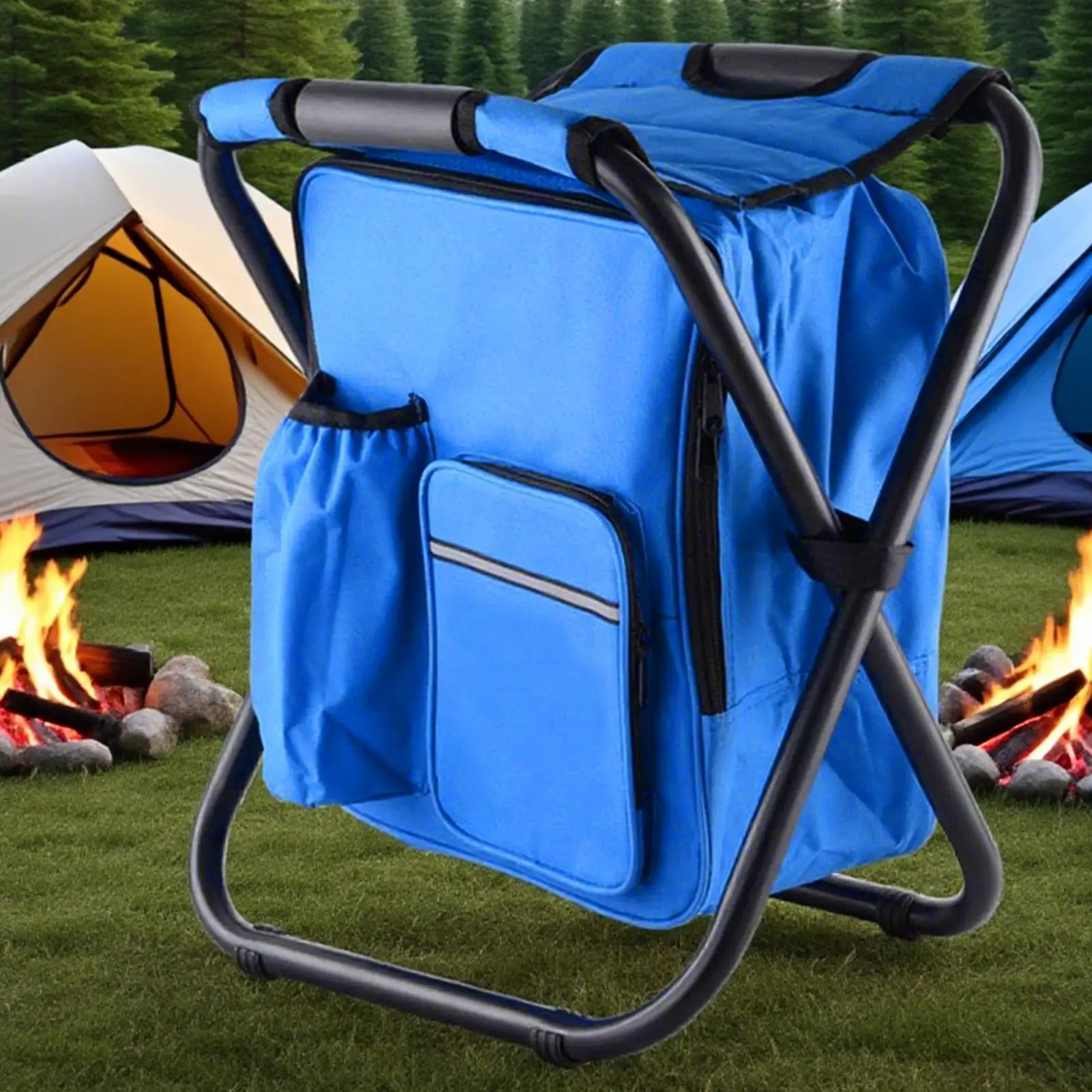 Folding Camping Chair Portable Outdoor Chair Backpack Cooler Bag Camping Recliner For Hiking Travel Beach Park Festival Lawn